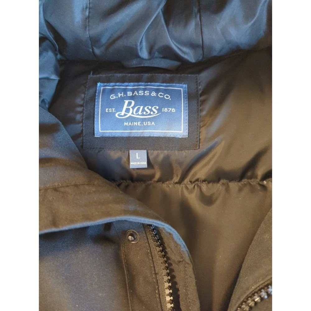 GH Bass & Co Down Hooded Puffer Jacket L Black Toasty Camping Hiking Outdoors